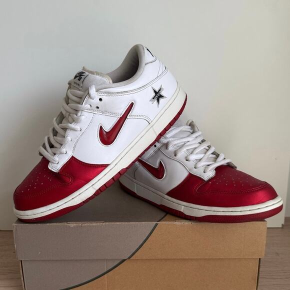 men supreme x nike sb dunk low varsity red stores